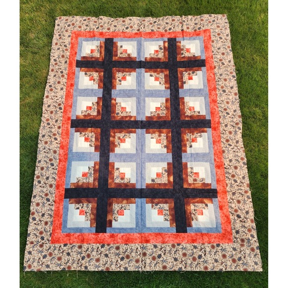 Handmade Other - Handmade Southwest Kokopelli Log Cabin Quilt Top Blue Orange 78x106 Unfinished